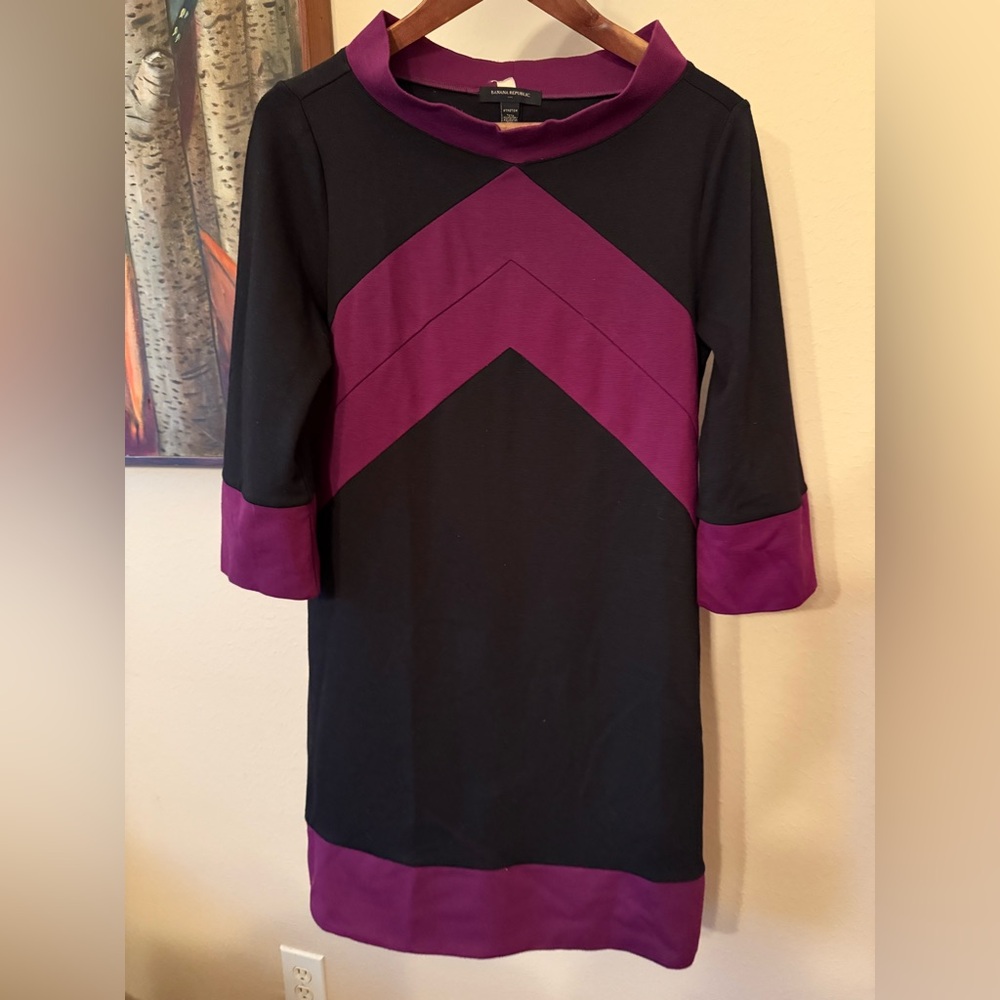 Banana Republic Mod Color Block Dress Medium Stretch Long Sleeve Mock Cowl